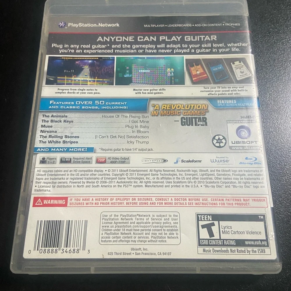 Rocksmith PS3 Game by Ubisoft Sony Play Station 3 Tested (B1)